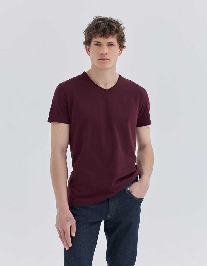 T-shirt L'Essentiel burgundy encolure V Homme