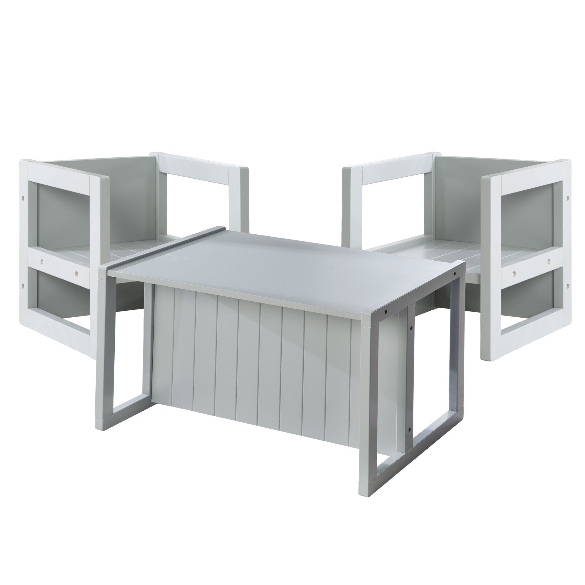 roba® Kindersitzgruppe Sitzset im Landhausstil für Kinder, 2 Hocker & eine zum Tisch umwandelbarer Kinderbank