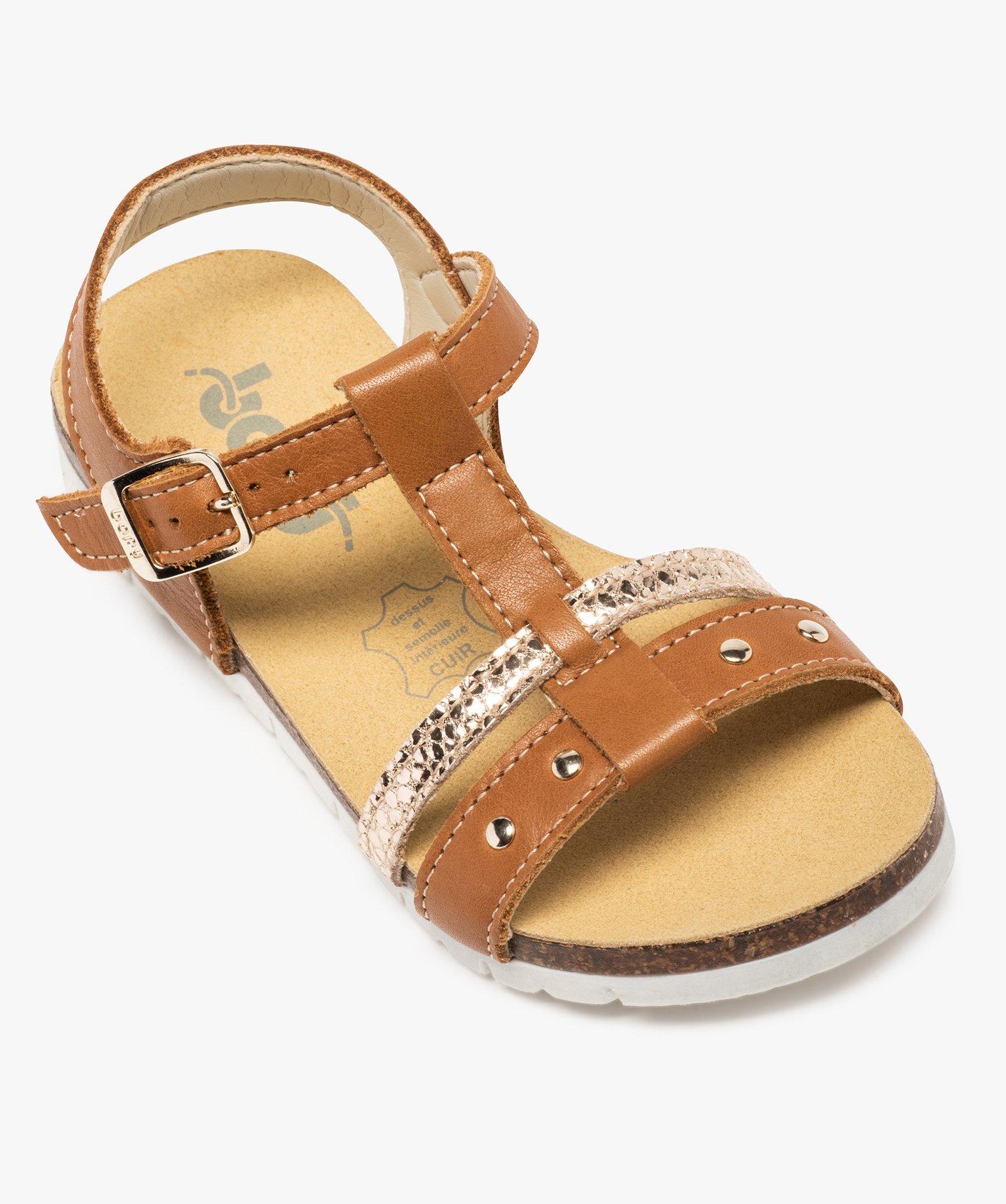 Sandales fille dessus cuir à semelle contrastante - Bopy camel | GEMO