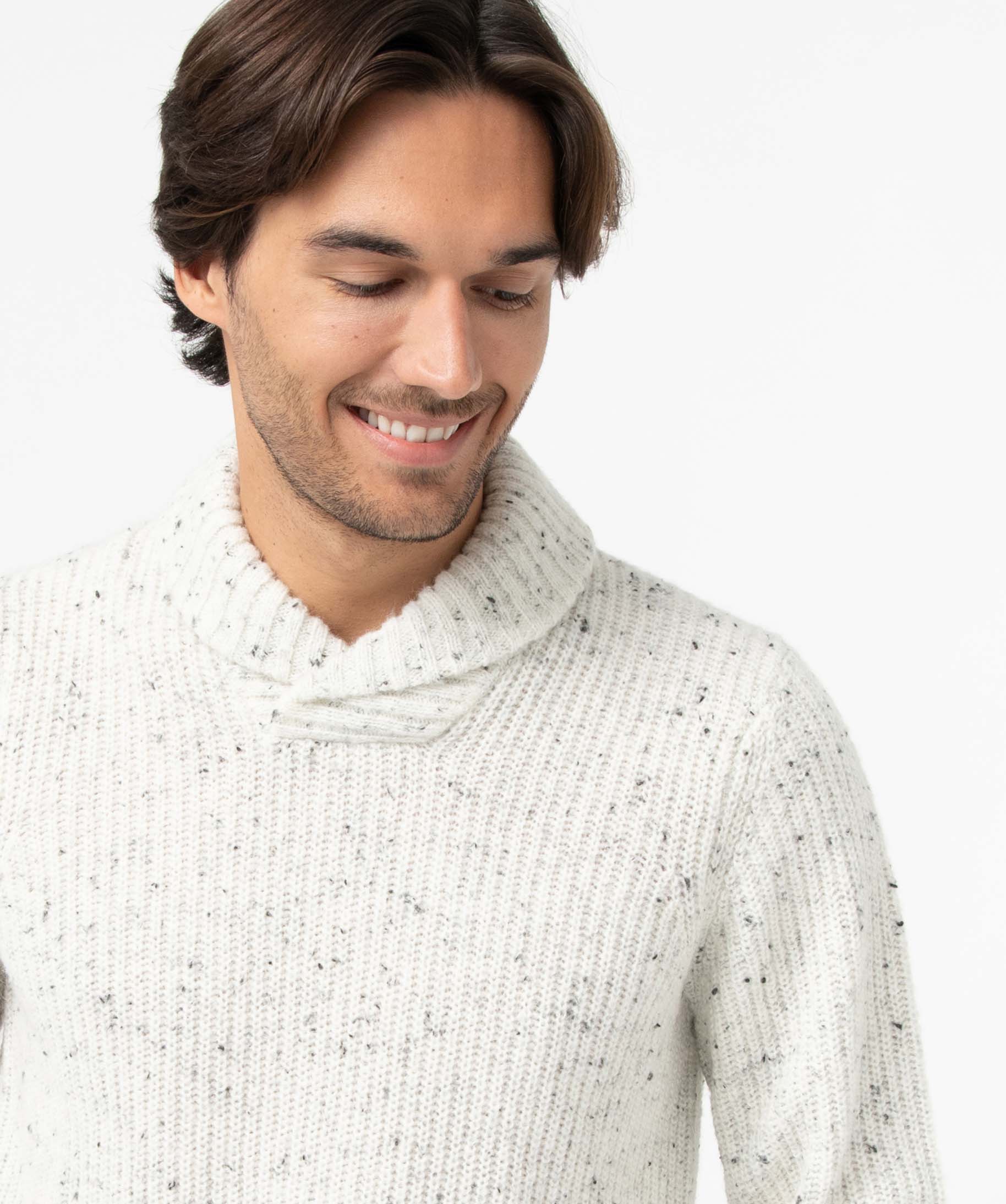 Pull homme à col chale contenant de la laine ecru | GEMO
