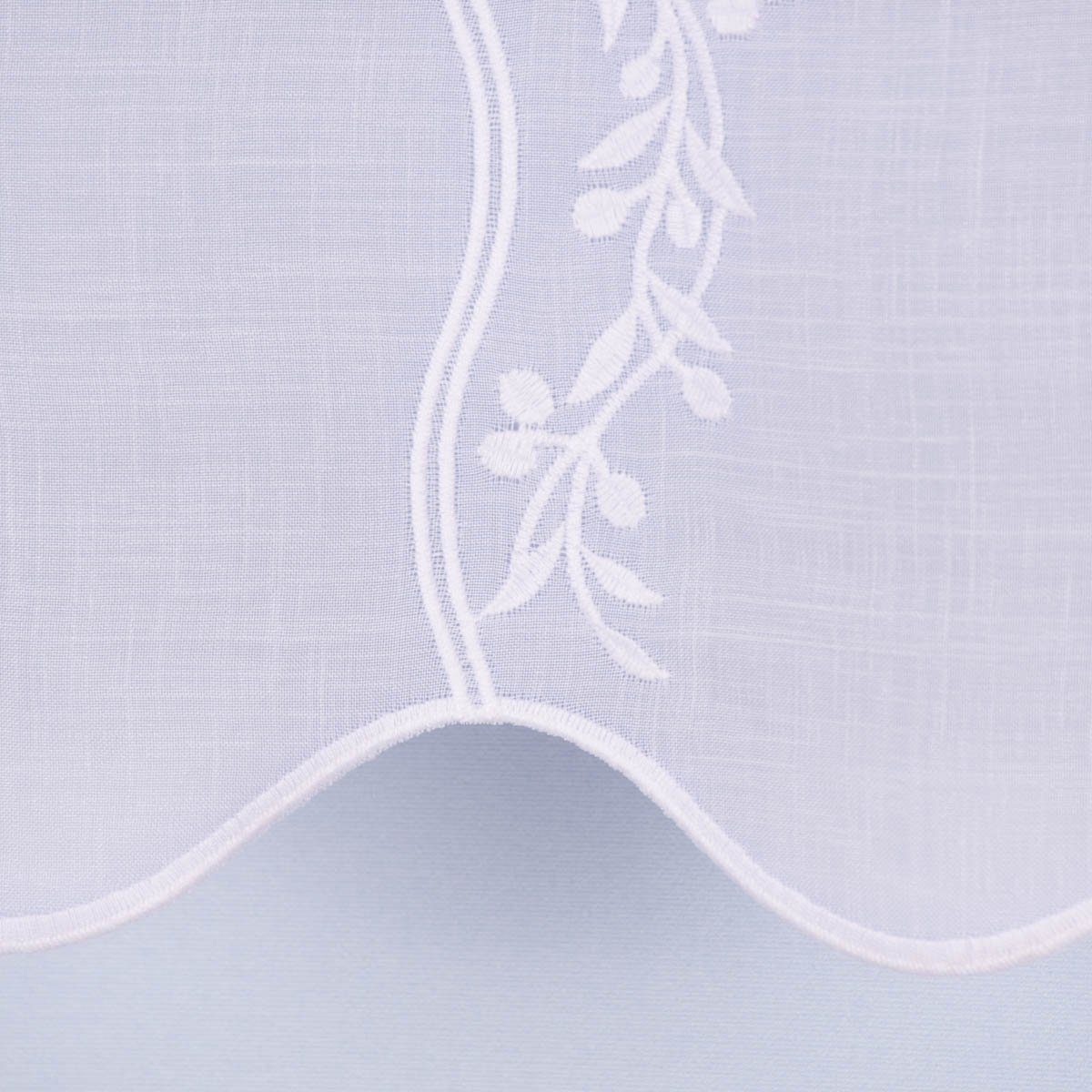 Meterware Scheibengardine Meterware Leinenstruktur Voile Stickerei Blumenranke n, SCHÖNER LEBEN., leicht perforiert, Polyester