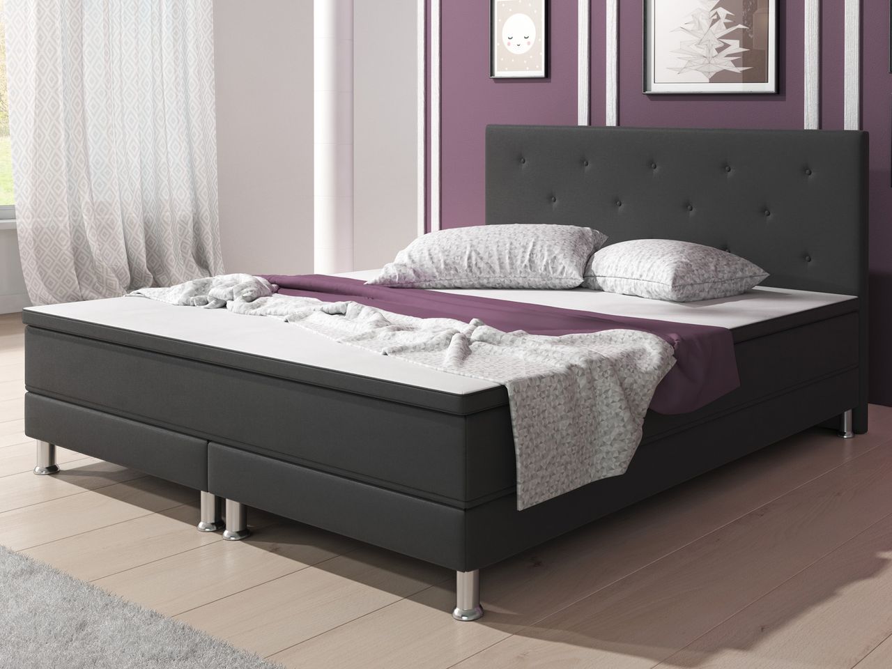 IHG Boxspringbett Esra 180x200 Webstoff Anthrazit