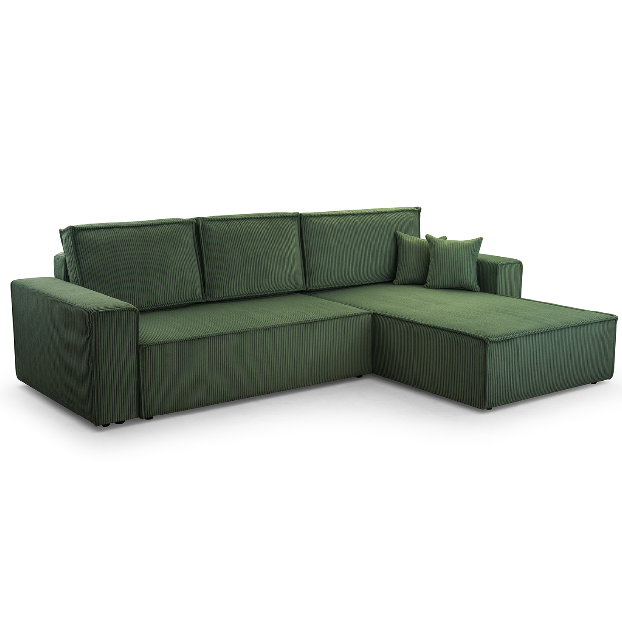 Möbel Punkt Wohnlandschaft Ecksofa Dark Green Genf Cord XL mit Bett Kopfteilverstellung Bett Sofa Schlafsofa Ottomane rechts links universell