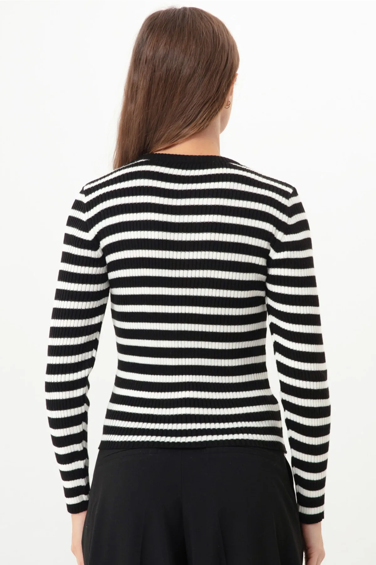 Lafaba  Schwarz gestreifter, gerippter Lycra-Strickpullover für Damen