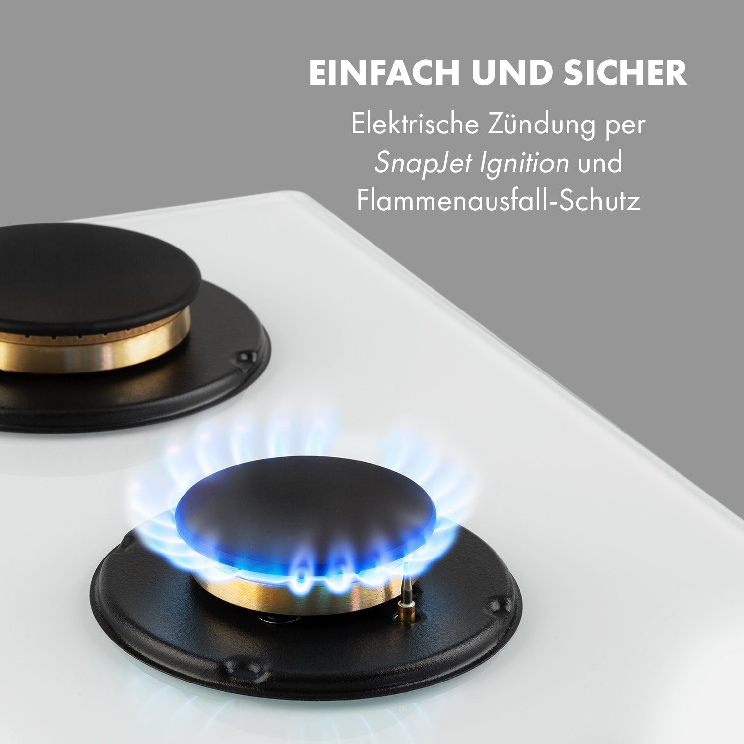 Klarstein Gas-Kochfeld Goldflame 5 Gaskochfeld 5-flammig Messing-Brenner Glaskeramik CP11-Goldflame-5-W, Einbau Gas Kochfeld 5 Platten Herdplatte Kochplatte Einbaukochfeld