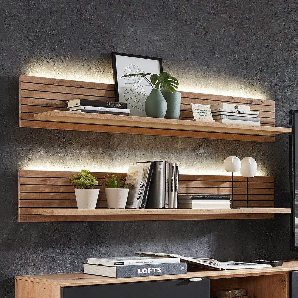 Lomadox Wohnwand CUST-36, (3-St., 3-tlg), Set mit 2 Wandboards grün mit Eiche 240 cm, Wohnwand, Fernsehschrank