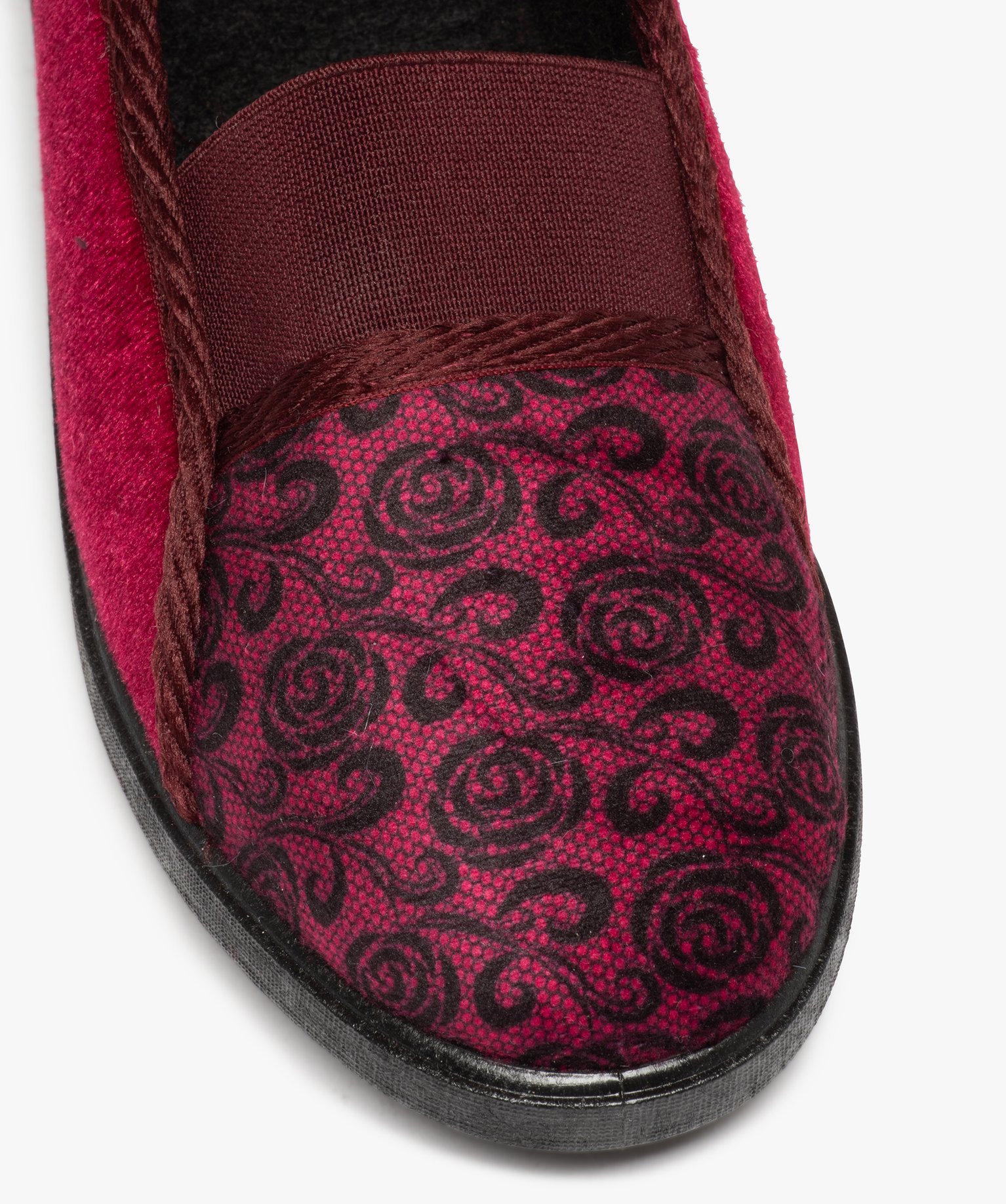 Chaussons femme confort en velours dessus élastiqué rouge fonce | GEMO
