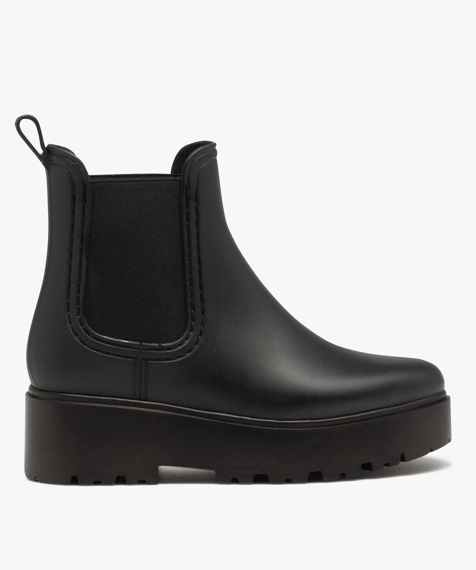Boots femme unies style Chelsea à semelle plateforme crantée noir | GEMO
