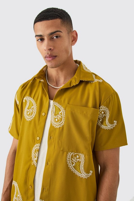 Oversize Twill-Hemd mit Paisley-Stickerei