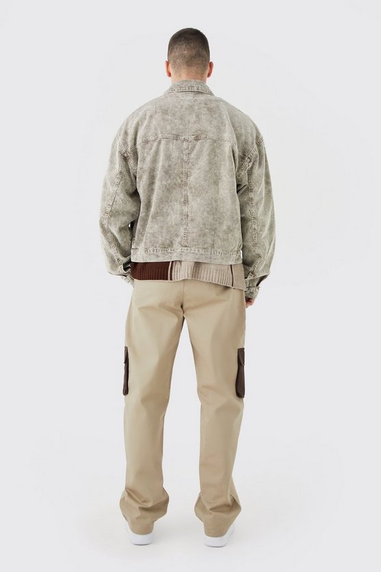 Tall kastige Cord-Jacke mit Acid-Waschung