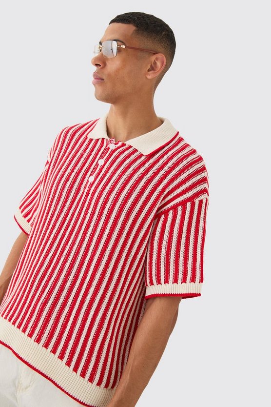 Kastiges Oversize Poloshirt mit Streifen