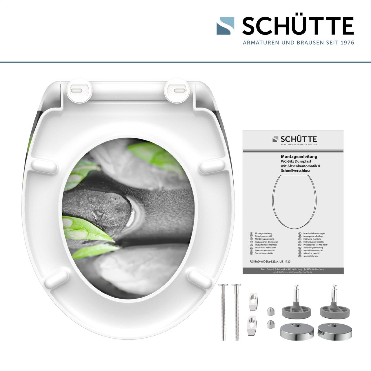 Schütte Duroplast WC Sitz STONE, Toilettendeckel mit Absenkautomatik und Schnellverschluss, Klobrille mit Motivdruck