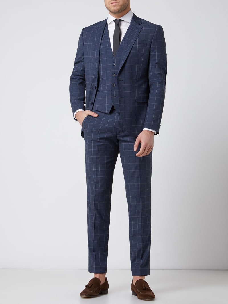 Slim Fit 2-Knopf-Sakko mit Gitterkaro Modell 'Casper' in marineblau