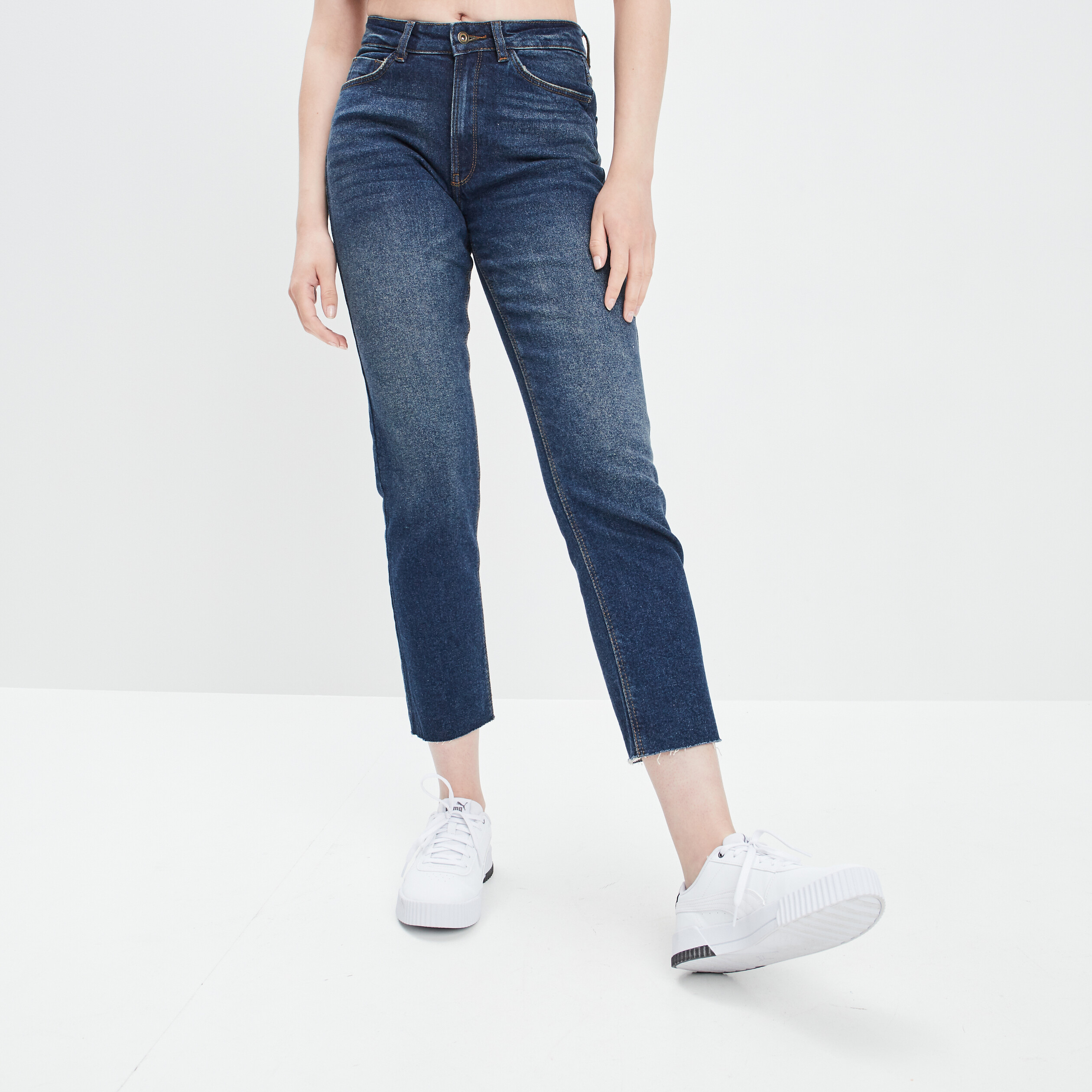 Jeans straight taille haute denim brut femme | La Halle