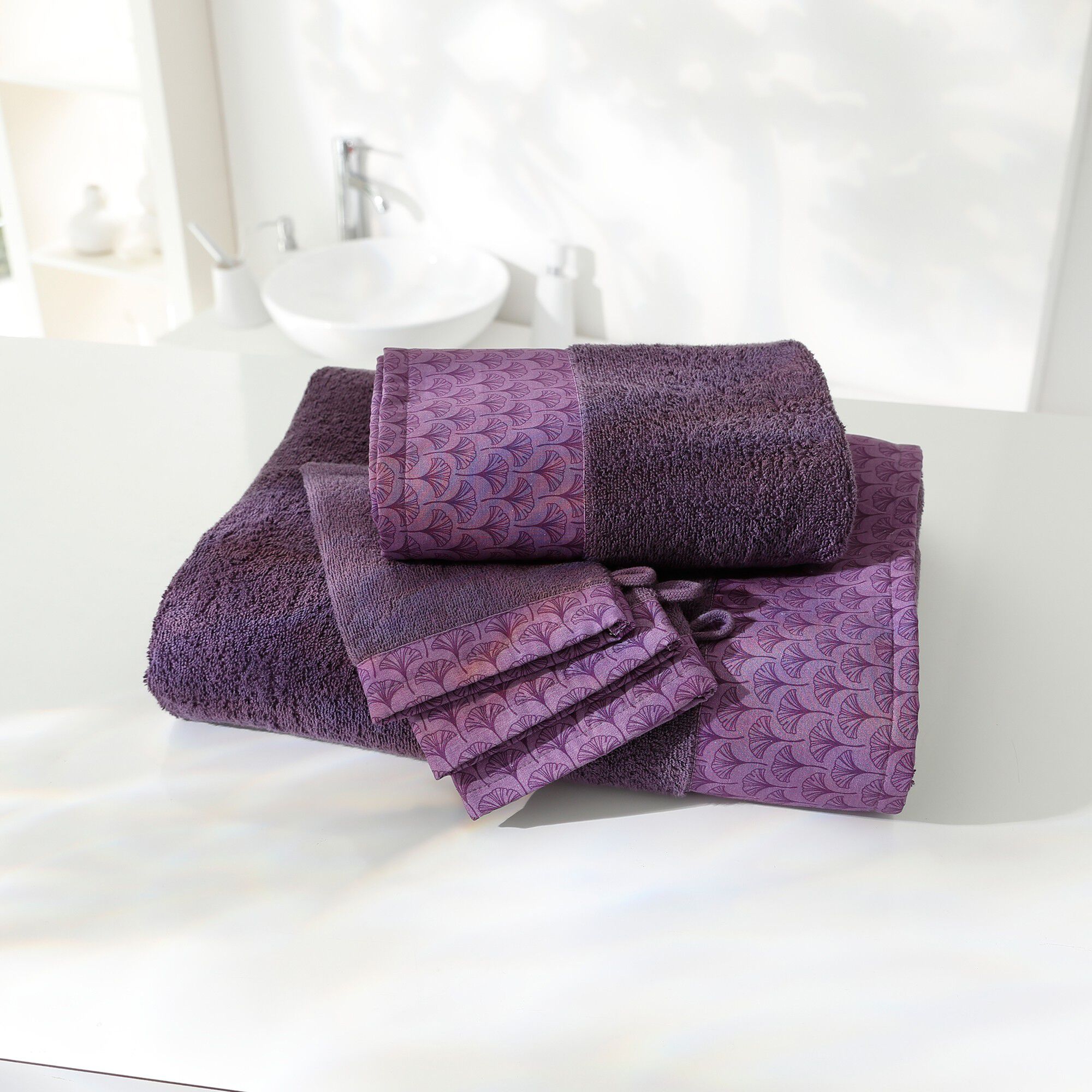 Éponge bouclette 420g/m² liteau imprimé ginkgo
