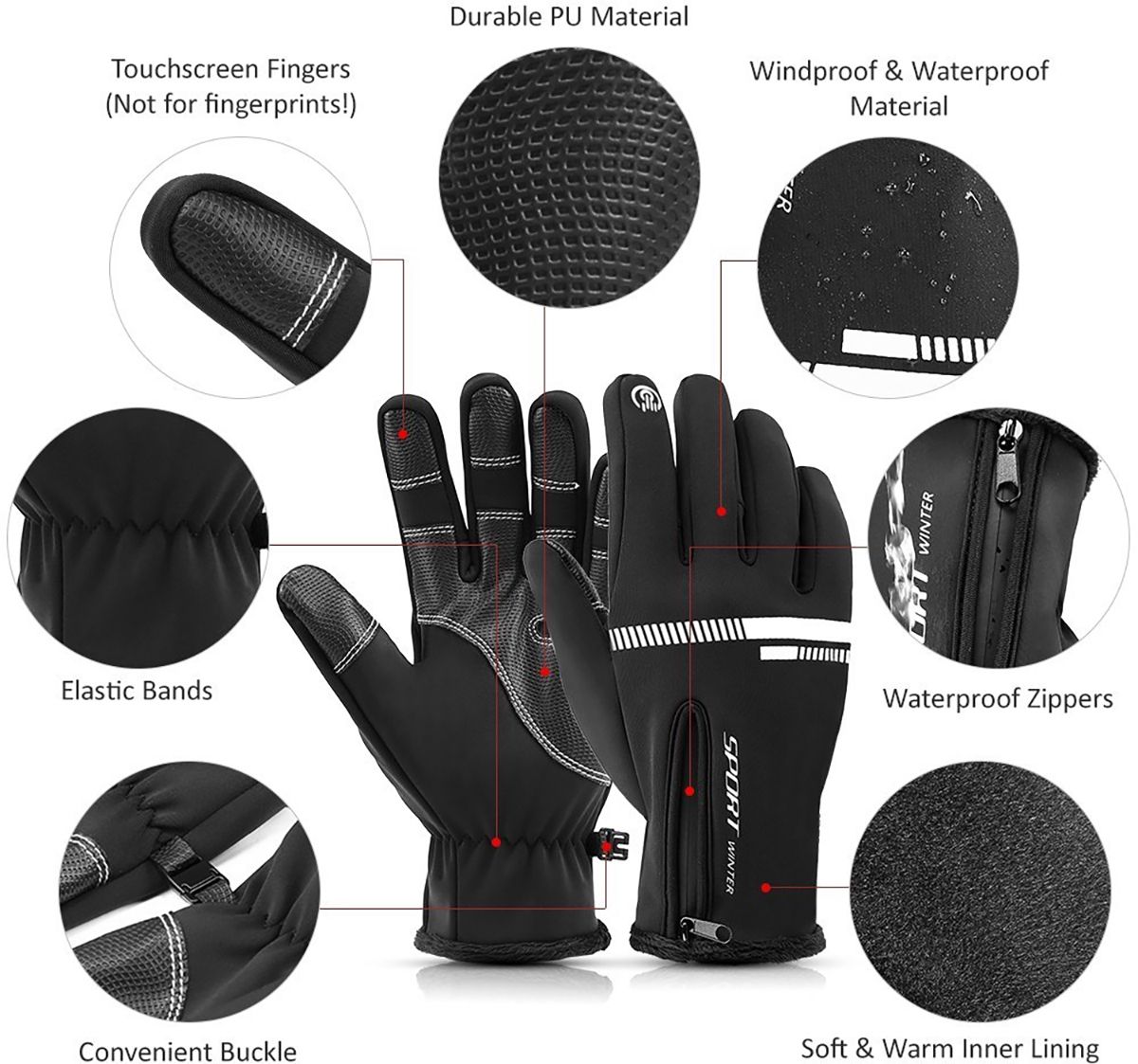 MobileTech schwarze Touchscreen-Sporthandschuhe