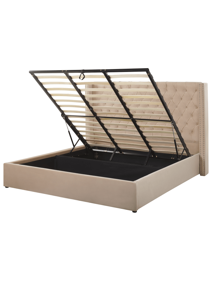 Beliani Doppelbett LUBBON in Beige/Silber - (W) 210 x (H) 144 x (L) 217 cm günstig kaufen onesize
