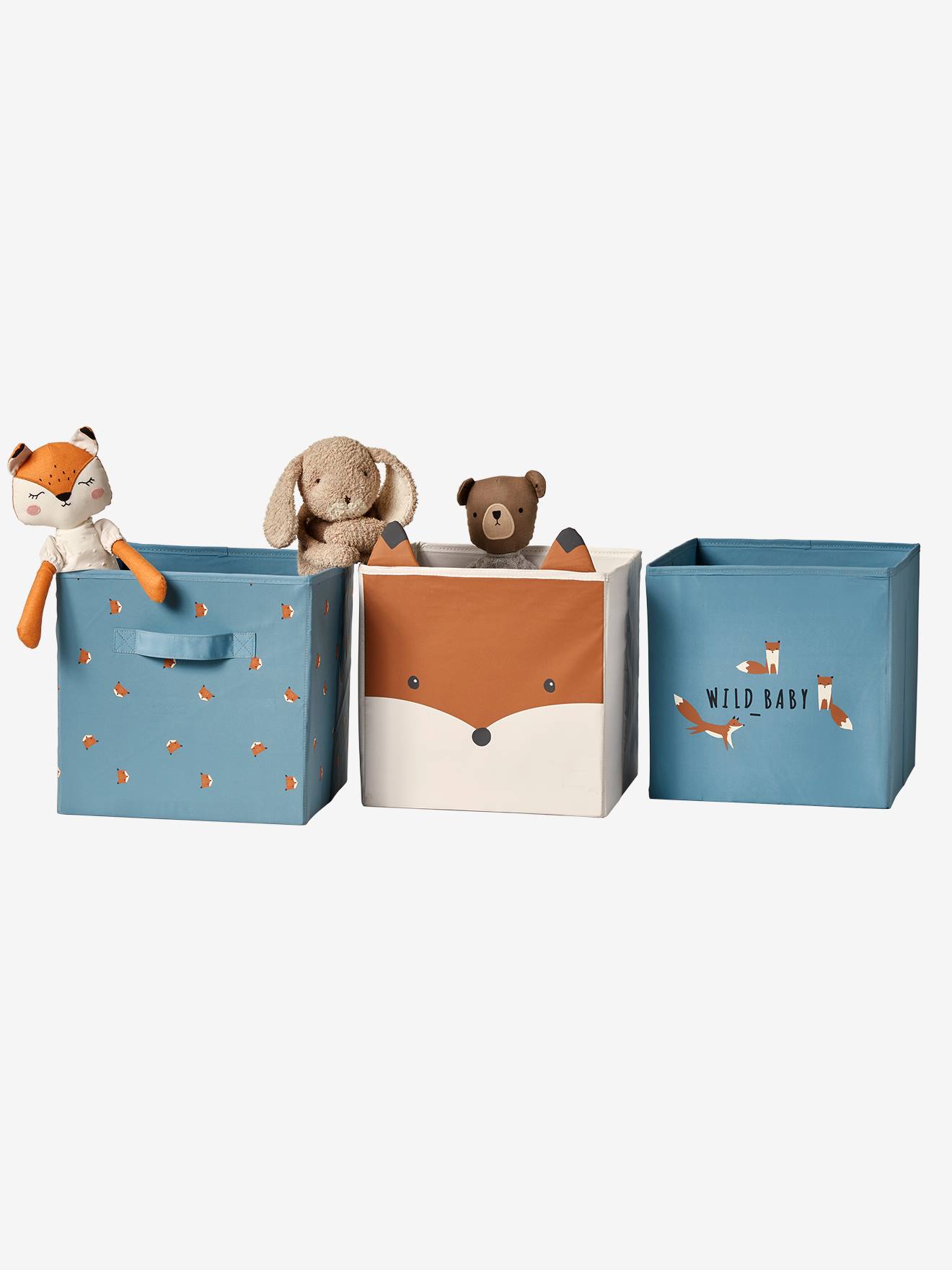 Lot de 3 bacs de rangement Baby Fox lot bleu
