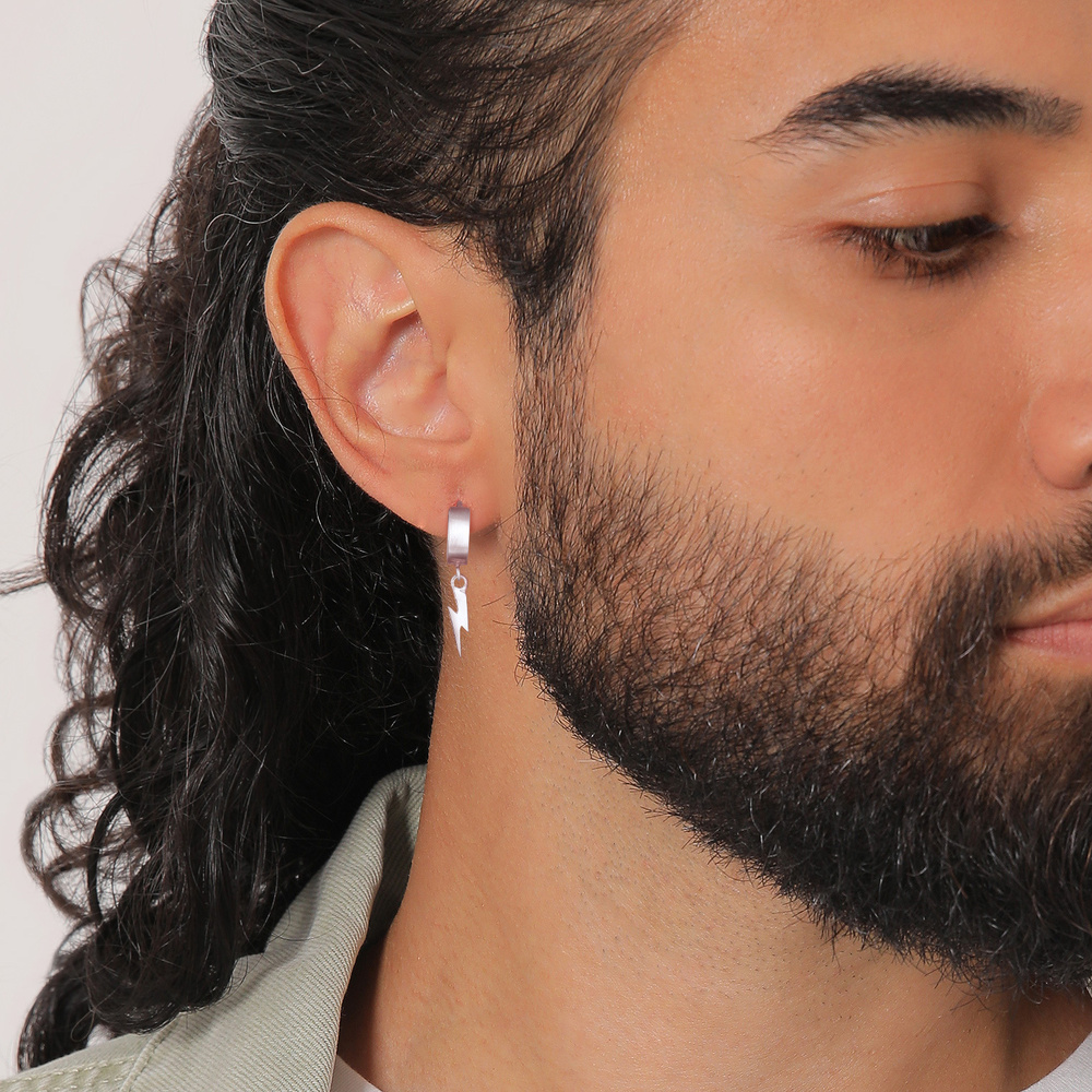 KUZZOI KUZZOI Boucles d'Oreilles Hommes Créole Pendentif Eclair Pièce unique en Argent S Boucles d'oreilles