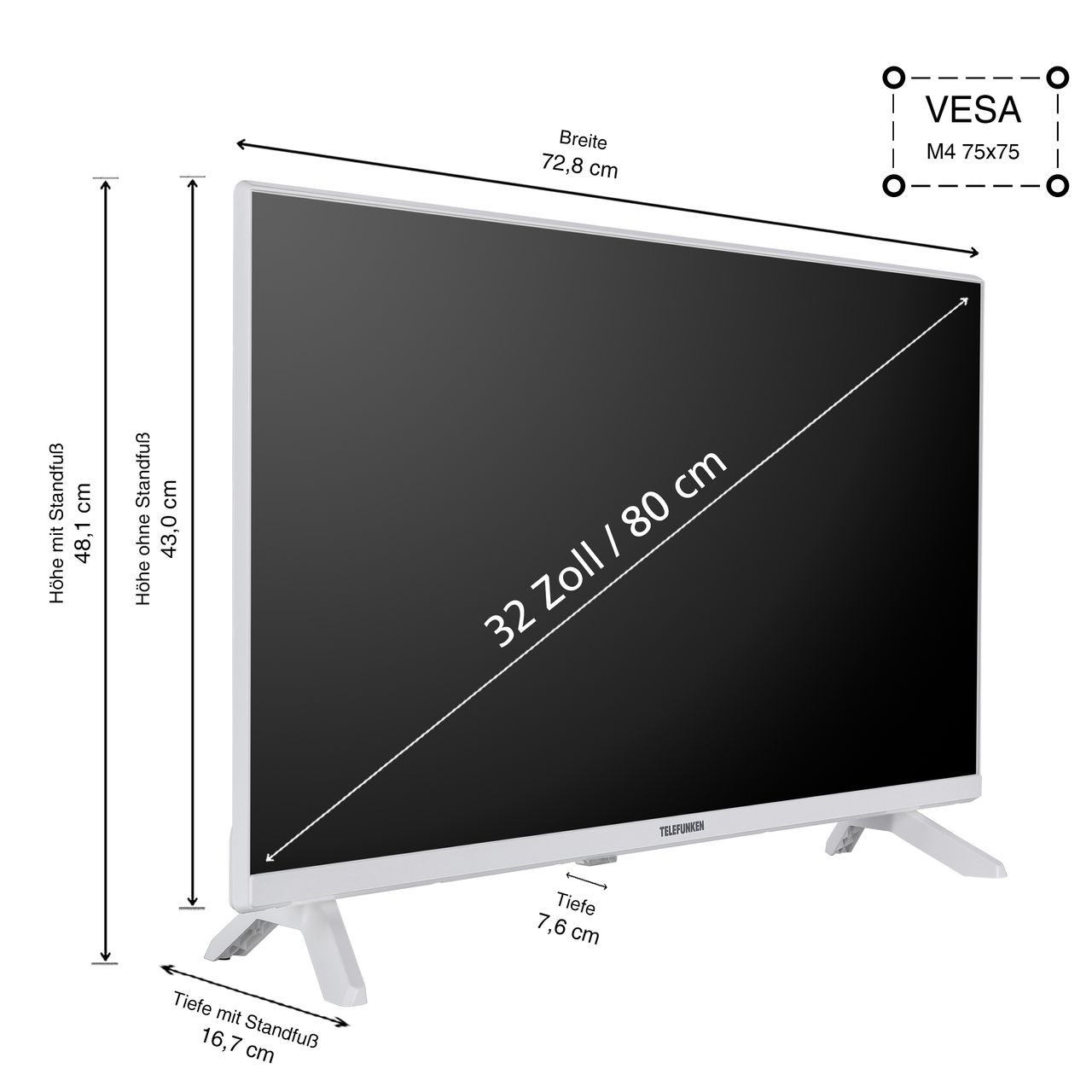 Telefunken XF32TO750S-W 32 Zoll Fernseher / Smart TV (Full HD, HDR, HD  6 Monate inkl.,Triple-Tuner)