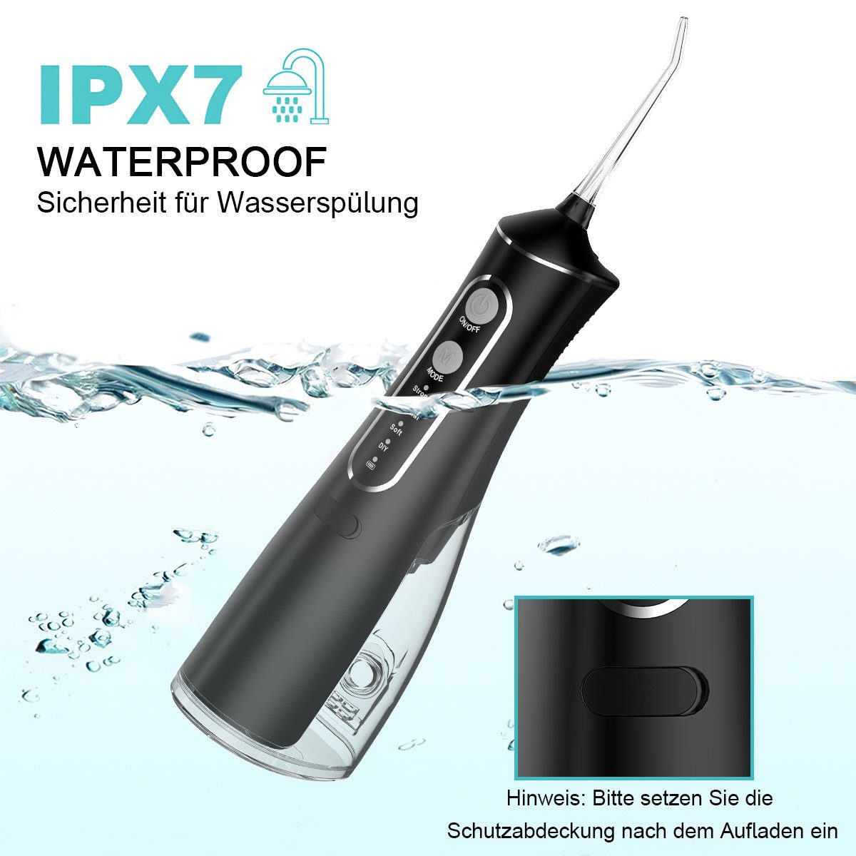 Hikeren Munddusche Elektrischer Zahnreiniger,Zahnspüler,300ml Wassertank,3/4 Gang Modus, 300 ml Wassertank