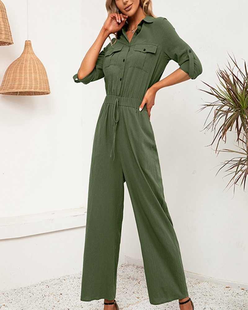 Ronner UG Strampler Damen Langarm Shirt Set mit doppelter Tasche lässiger lockerer Overall (1-tlg)
