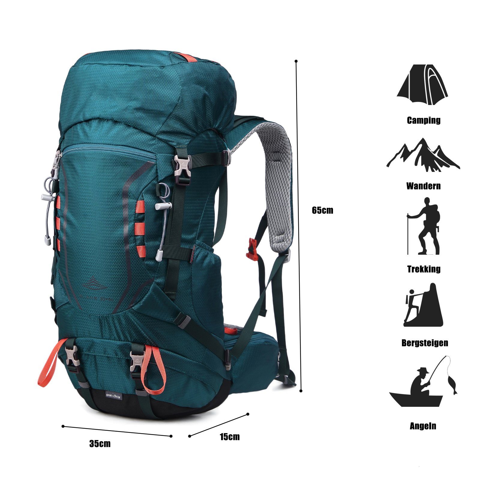 TAN.TOMI Kletterrucksack 35L (30L+5L) Großer Wanderrucksack, Wasserdicht Multifunktionaler (Einschließlich Regenschutz), mit Regenschutz für Outdoor Reisen Camping Trekking