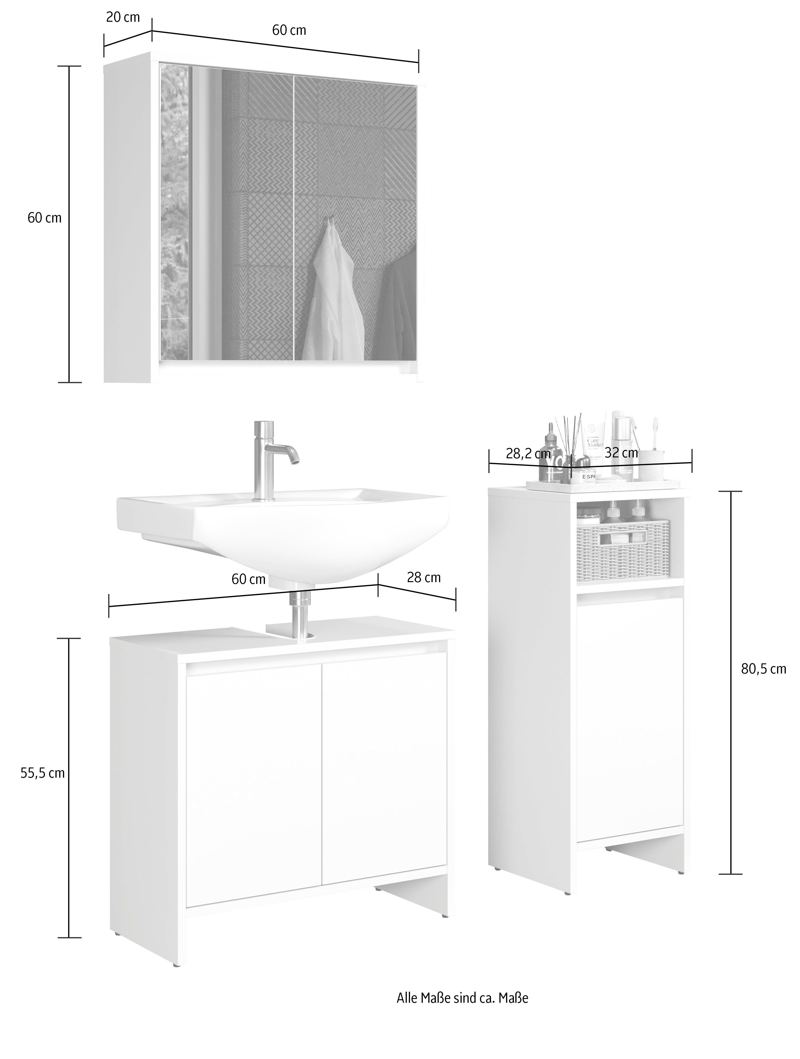 INOSIGN Badmöbel-Set Banta, (3-St), 3 Teile, Breite 107 cm, Tiefe 28 cm, grifflos, weiß, matt