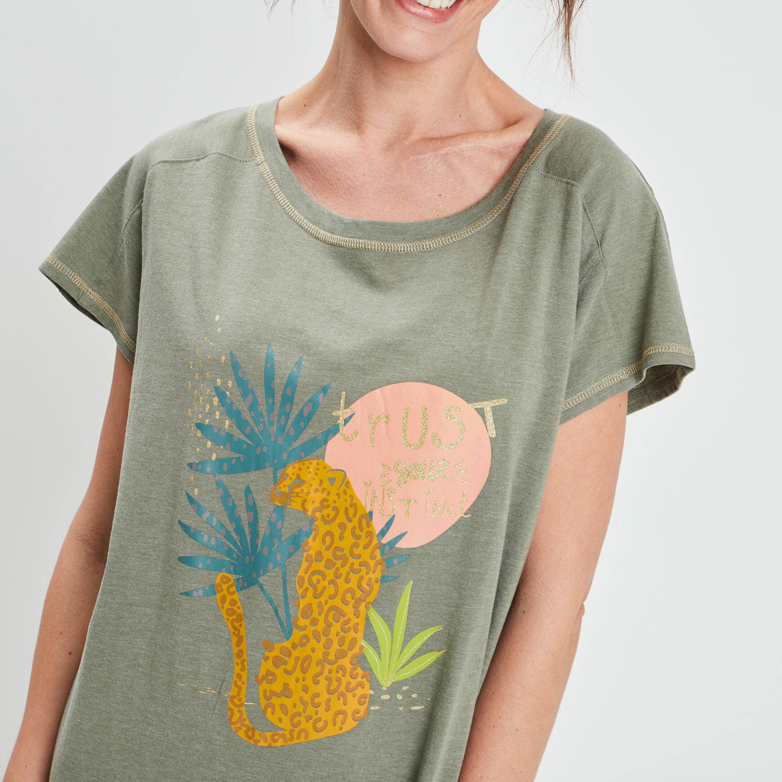 Chemise de nuit vert kaki femme | La Halle