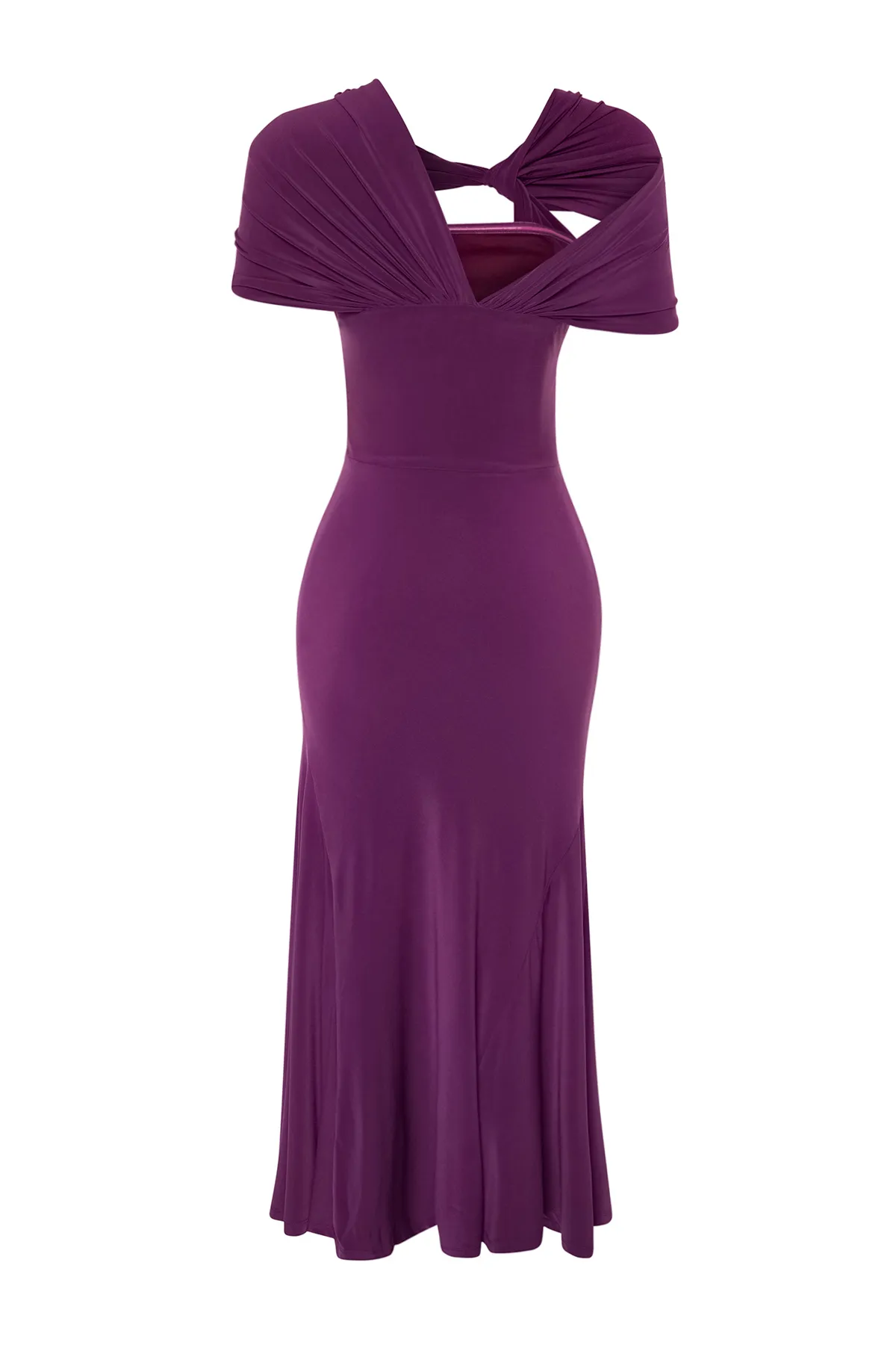 Trendyol Collection  Lilafarbenes, asymmetrisches Strick-Abendkleid mit stilvollem Kragen TPRSS24EL00046