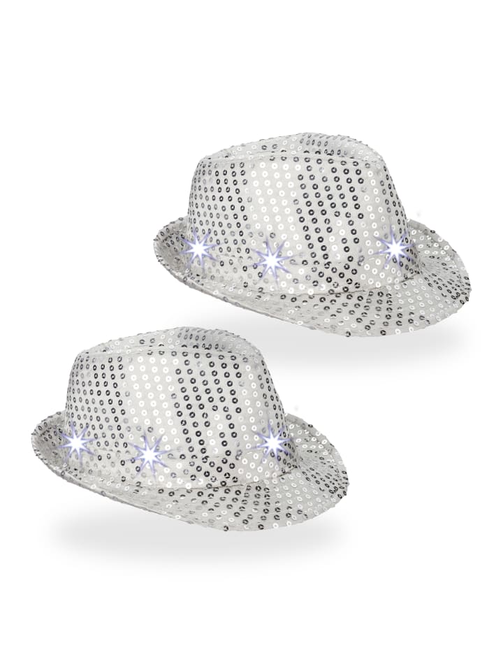 relaxdays 2 x Paillettenhut LED in Silber günstig kaufen onesize