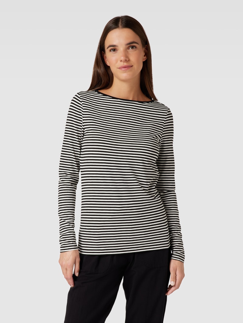 Longsleeve mit Streifenmuster und U-Boot-Ausschnitt in schwarz