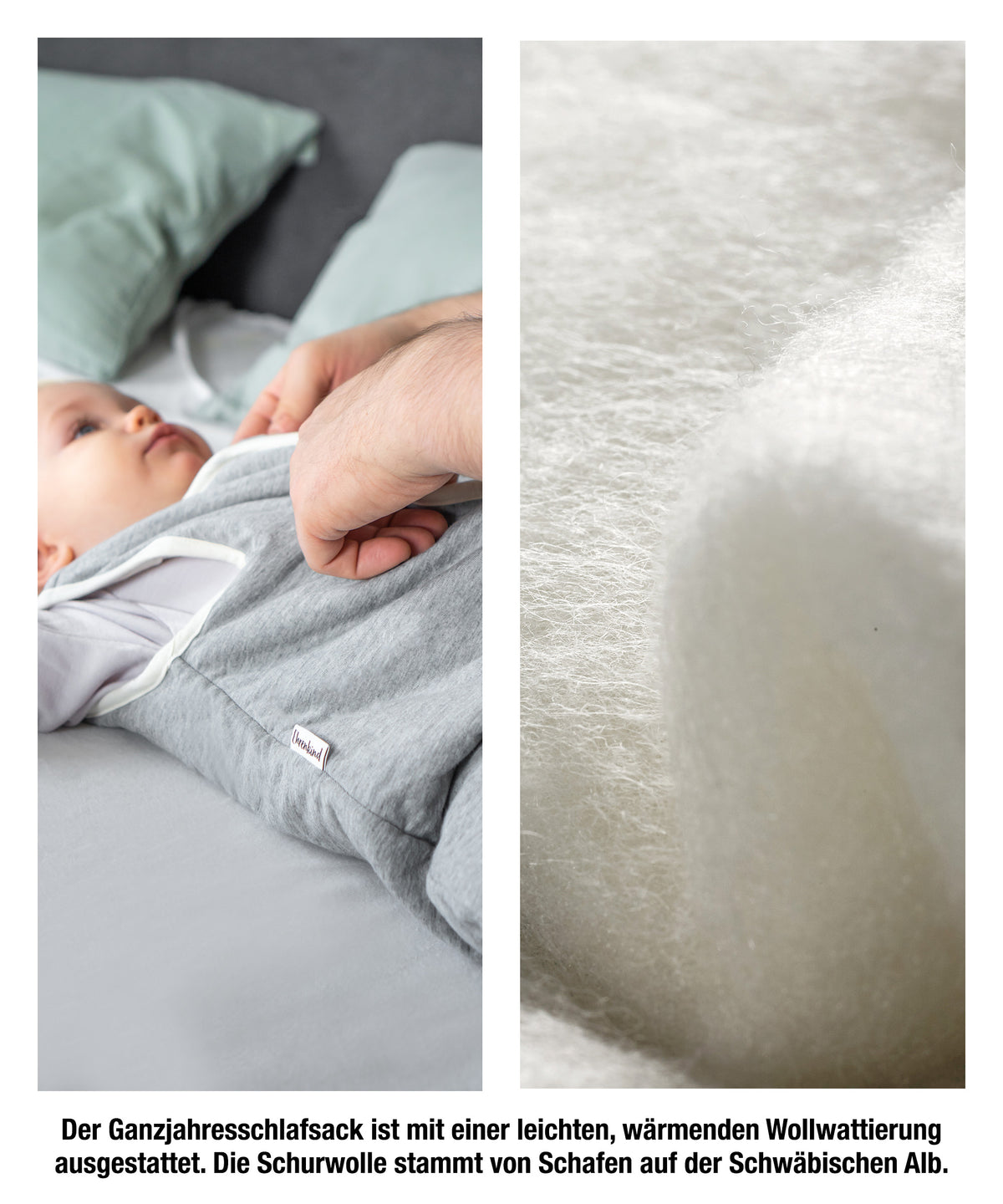 Baby-Schlafsack mit Beinen und Wollfüllung