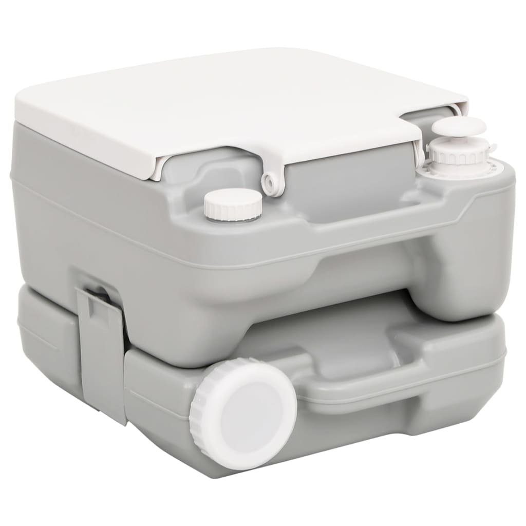 vidaXL Campingtoilette Camping-Toilette Tragbar Grau und Weiß 10+10 L HDPE