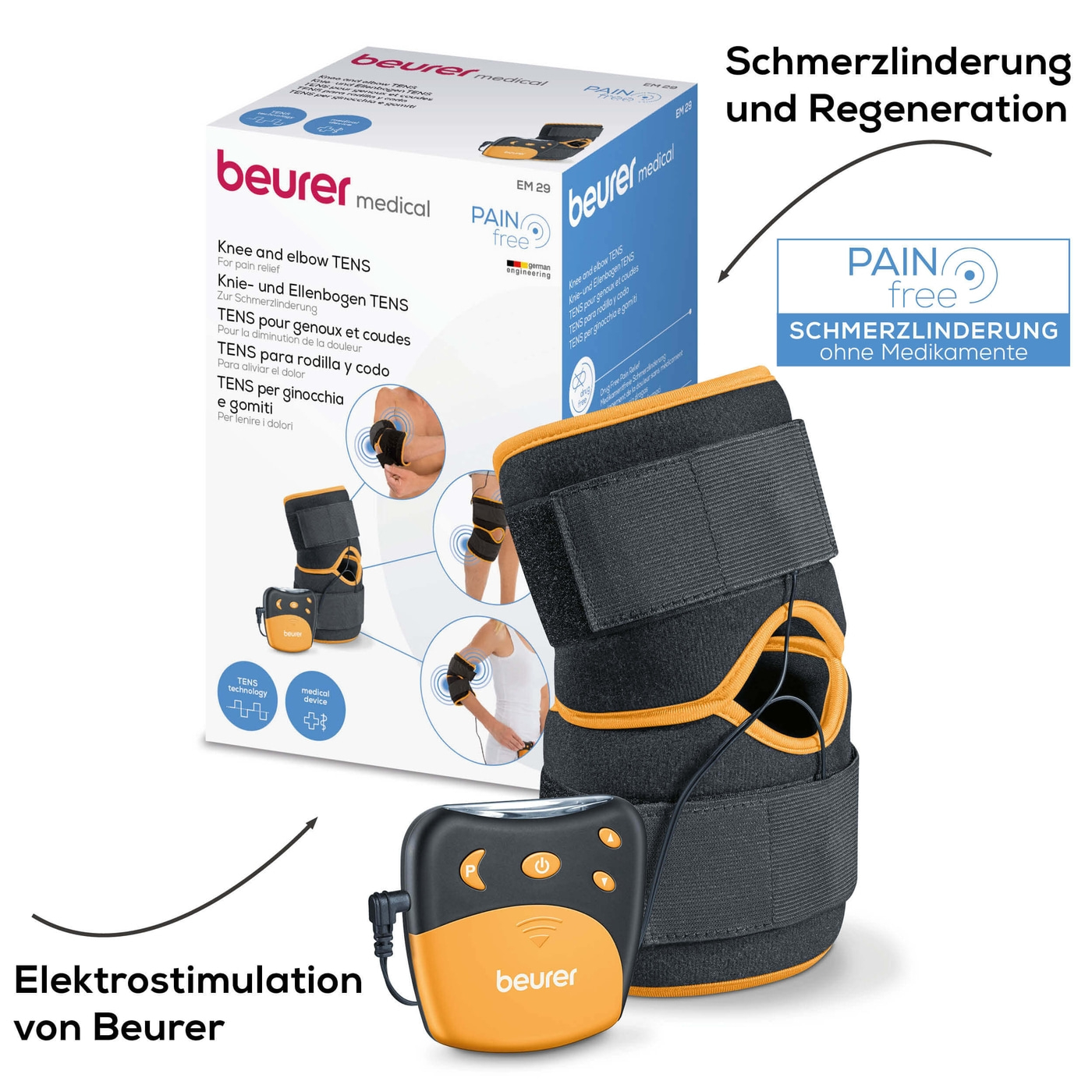 Beurer Knie- und Ellenbogen-TENS EM 29 2-in-1-TENS-Gerät zur Schmerztherapie & Regeneration für Knie/Ellenbogen