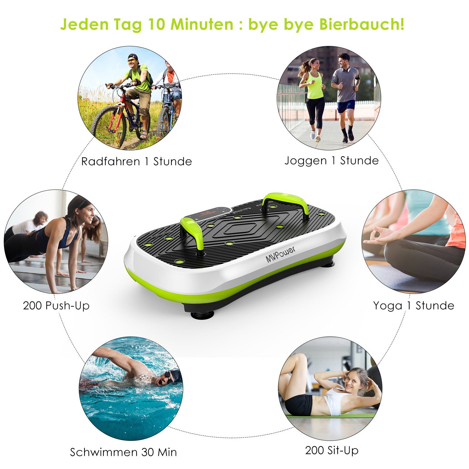 MVPower Vibrationsplatte Ultra groß rutschfest Slim Design, 500,00 W, 120 Intensitätsstufen, (Ganzkörpertraining zu Hause, Muskel Bauen), mit Super Leiser Motor