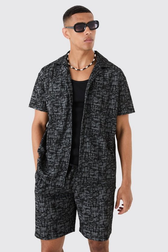 Oversize Denim Jacquard-Hemd & Shorts