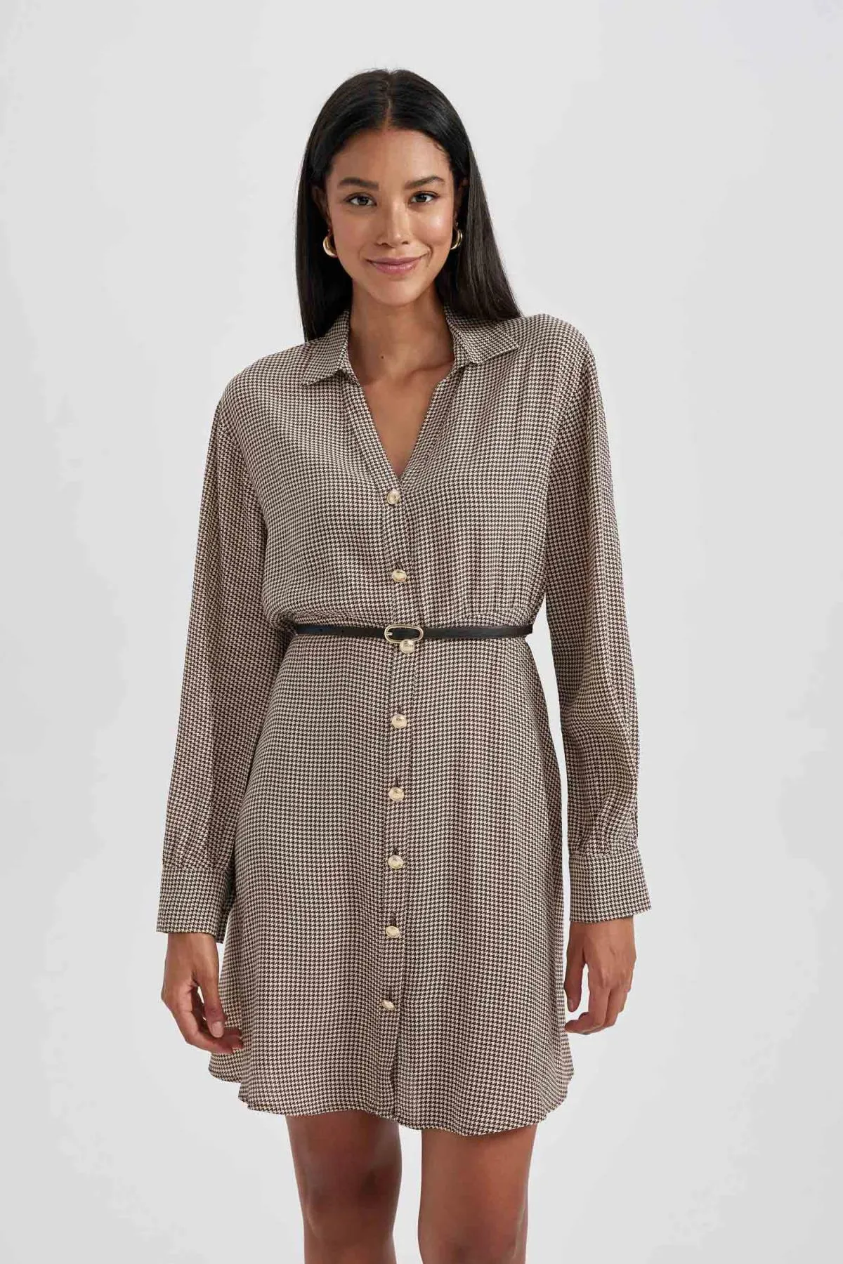 DeFacto  Hemd Revers Crowbar Twill Mini Langarm Kleid B3471ax23au