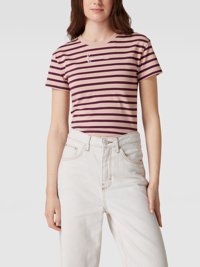 T-Shirt mit Streifenmuster in hellrosa