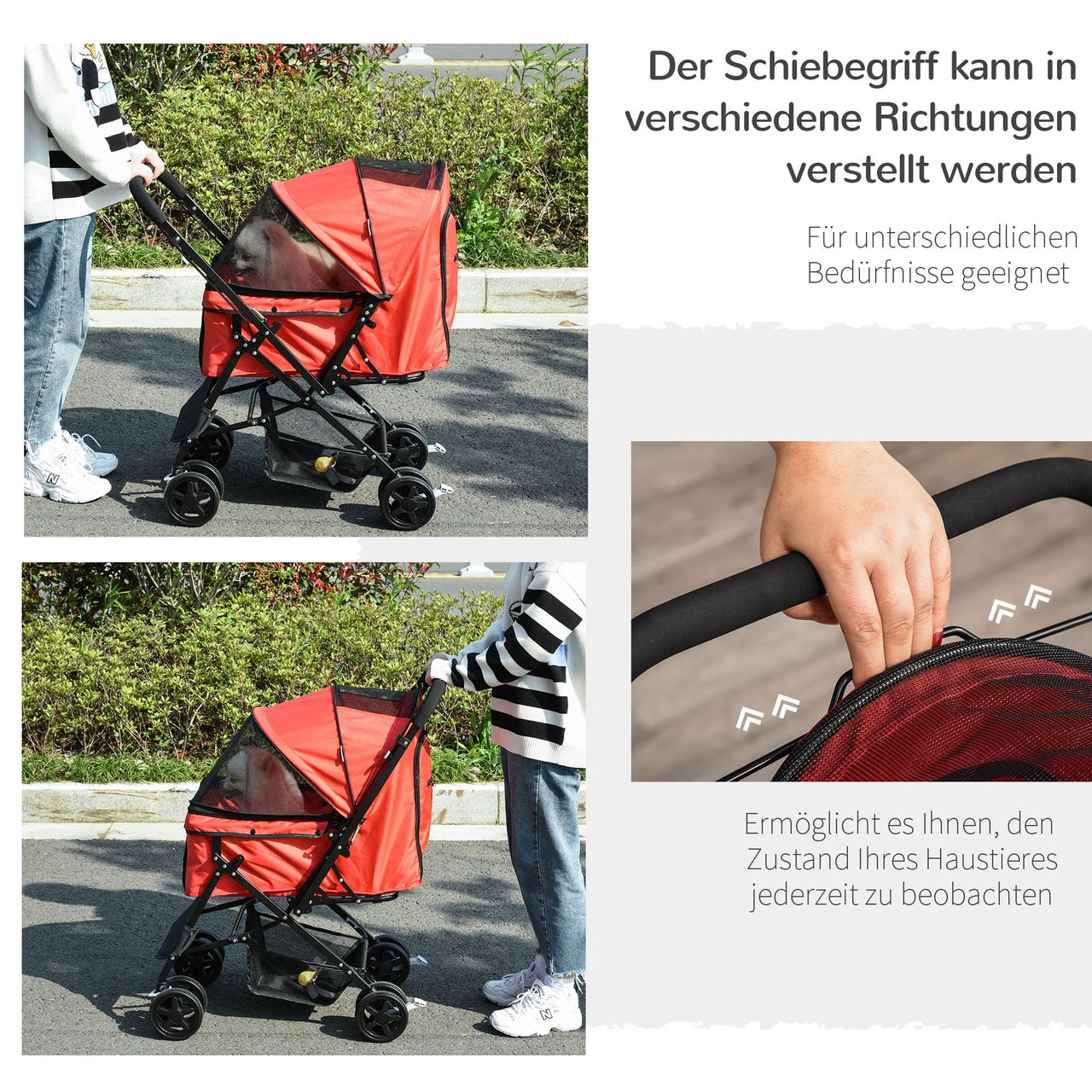 PawHut Hundebuggy Hundewagen für kleine Hunde Katzen Pet Stroller Oxford Rot