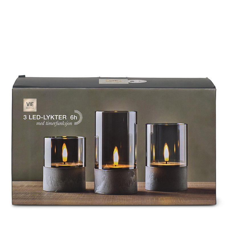 Vie Selected Ledlys 3 stk m/sotet glass Sement Base