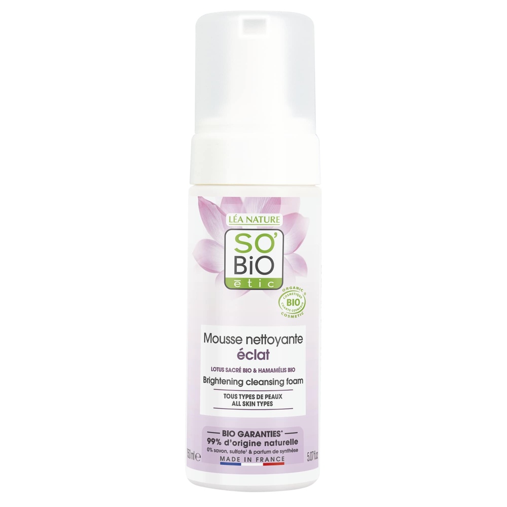 LÉA NATURE SO BiO étic Mousse nettoyante éclat, Lotus sacré bio, tous types de peaux Mousse nettoyante