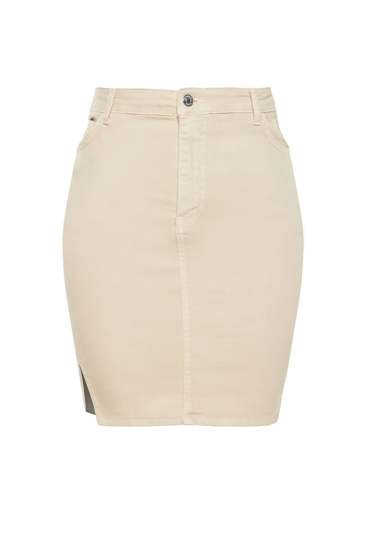 Trendyol Curve  Beigefarbener Jeansrock in A-Linie TBBAW24AZ00031