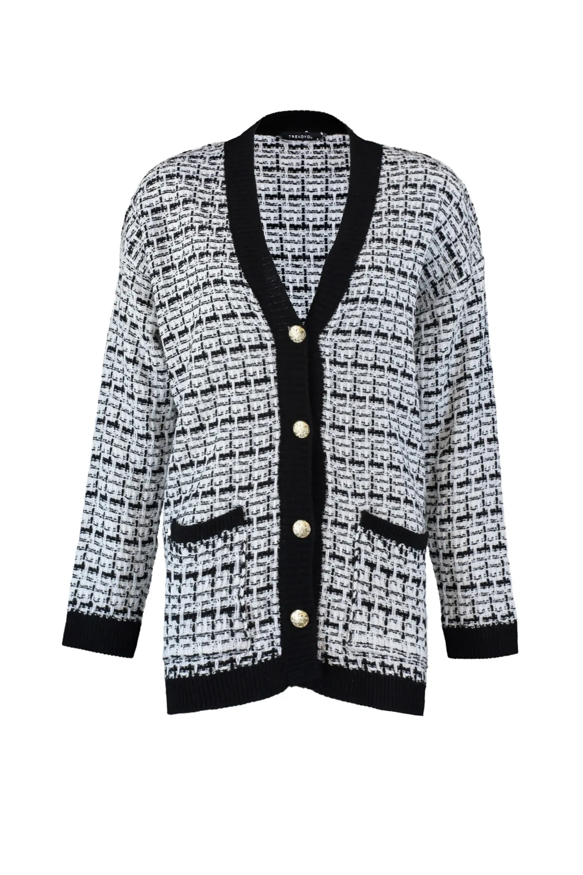 Trendyol Collection  Schwarzer, glitzernder Strickcardigan in Tweed-Optik mit weiter Passform TWOAW21HI0250
