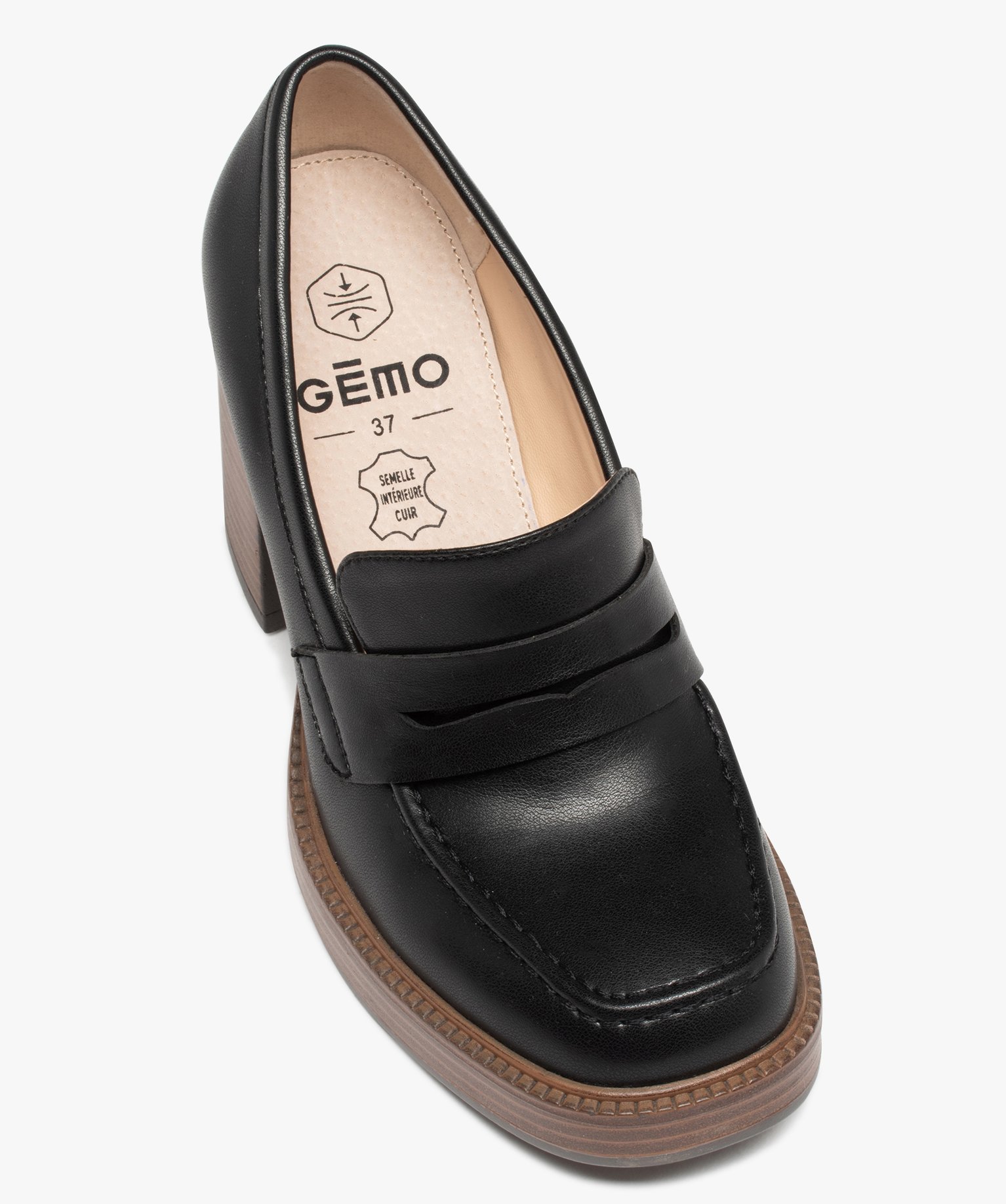 Mocassin à plateforme et talon haut femme noir | GEMO