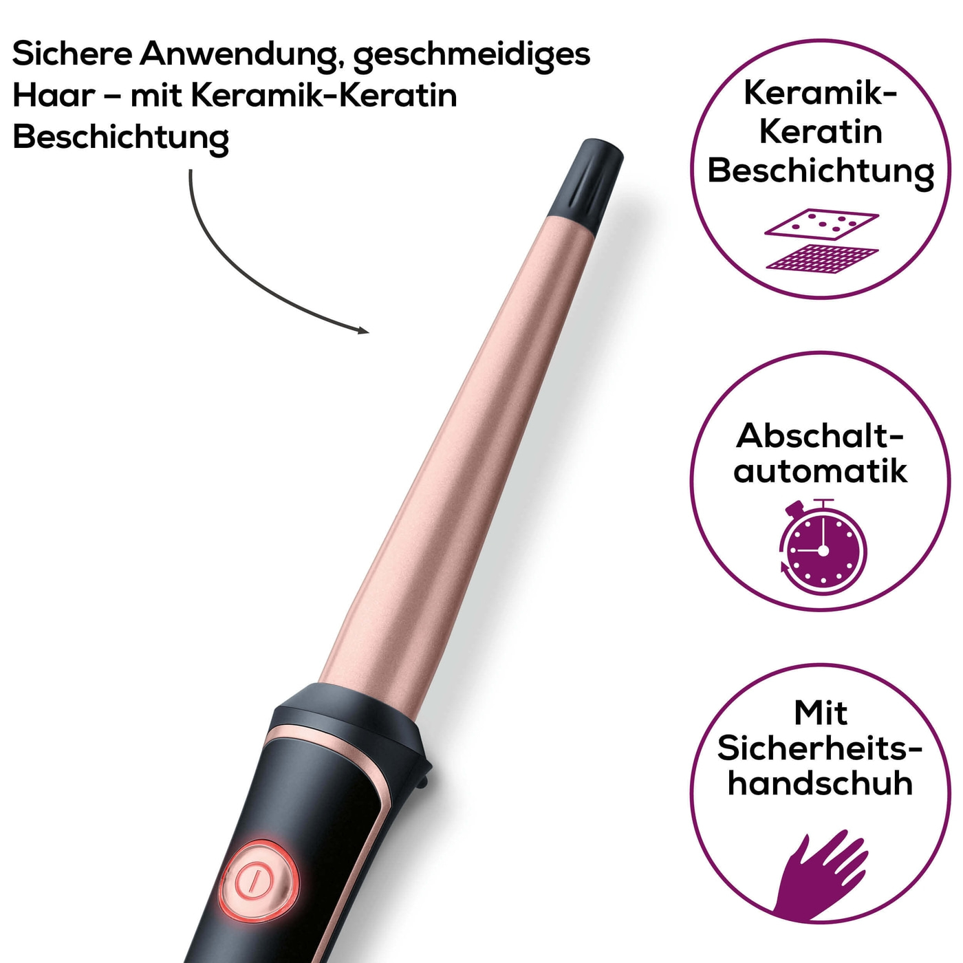 Beurer Lockenstab HT 53-Kegelförmiger Lockenstab mit schützender Keramik-Keratin Beschichtung