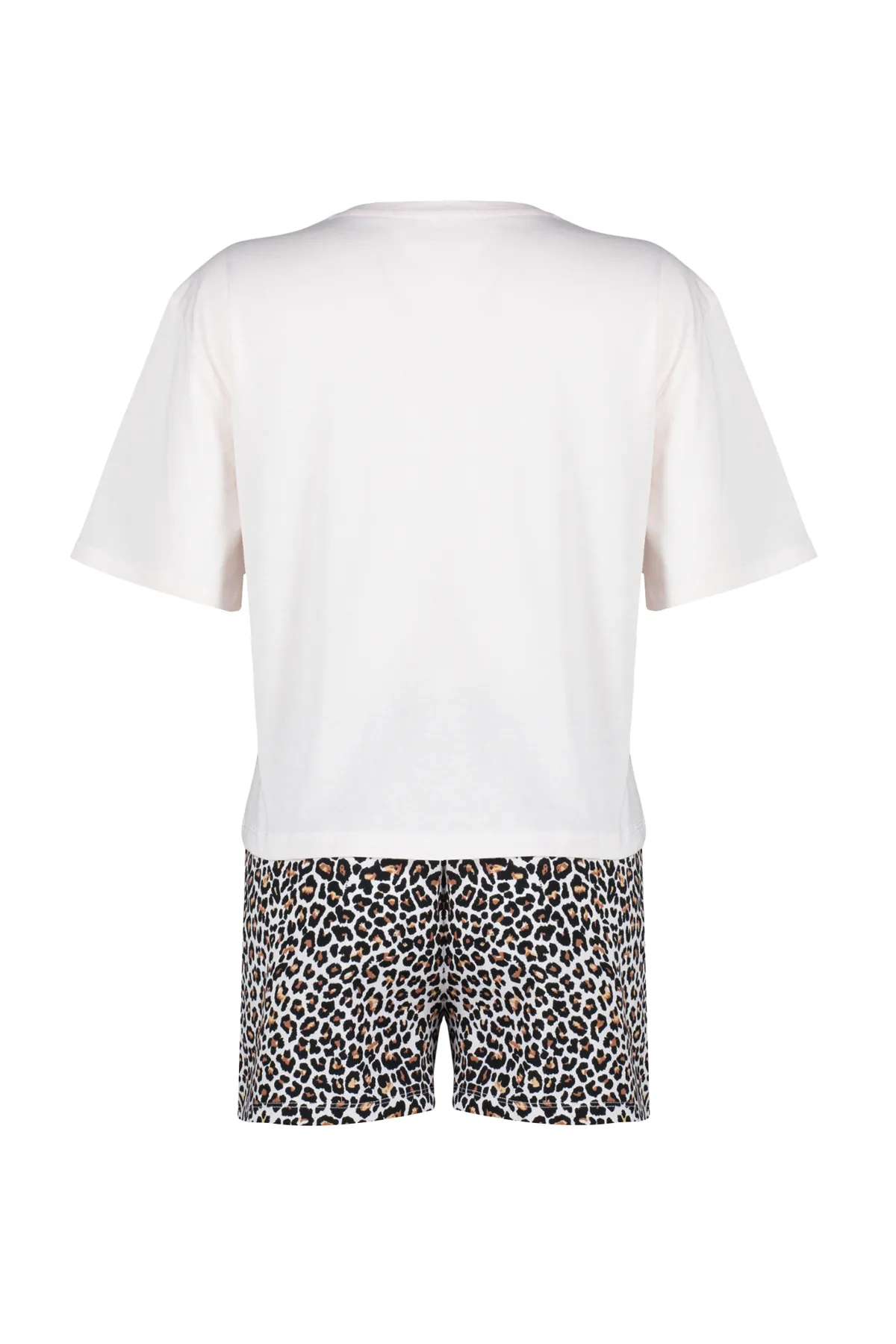 Trendyol Collection  Weiß-Mehrfarbiges Strickpyjama-Set aus 100 % Baumwolle mit Leopardenmuster THMSS24PT00041