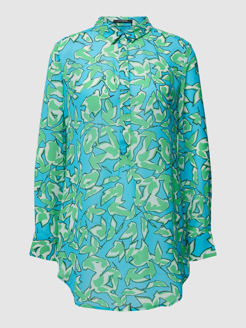 Longbluse mit Allover-Muster in aqua blau