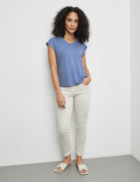 Kurzarmshirt mit Chiffonblende