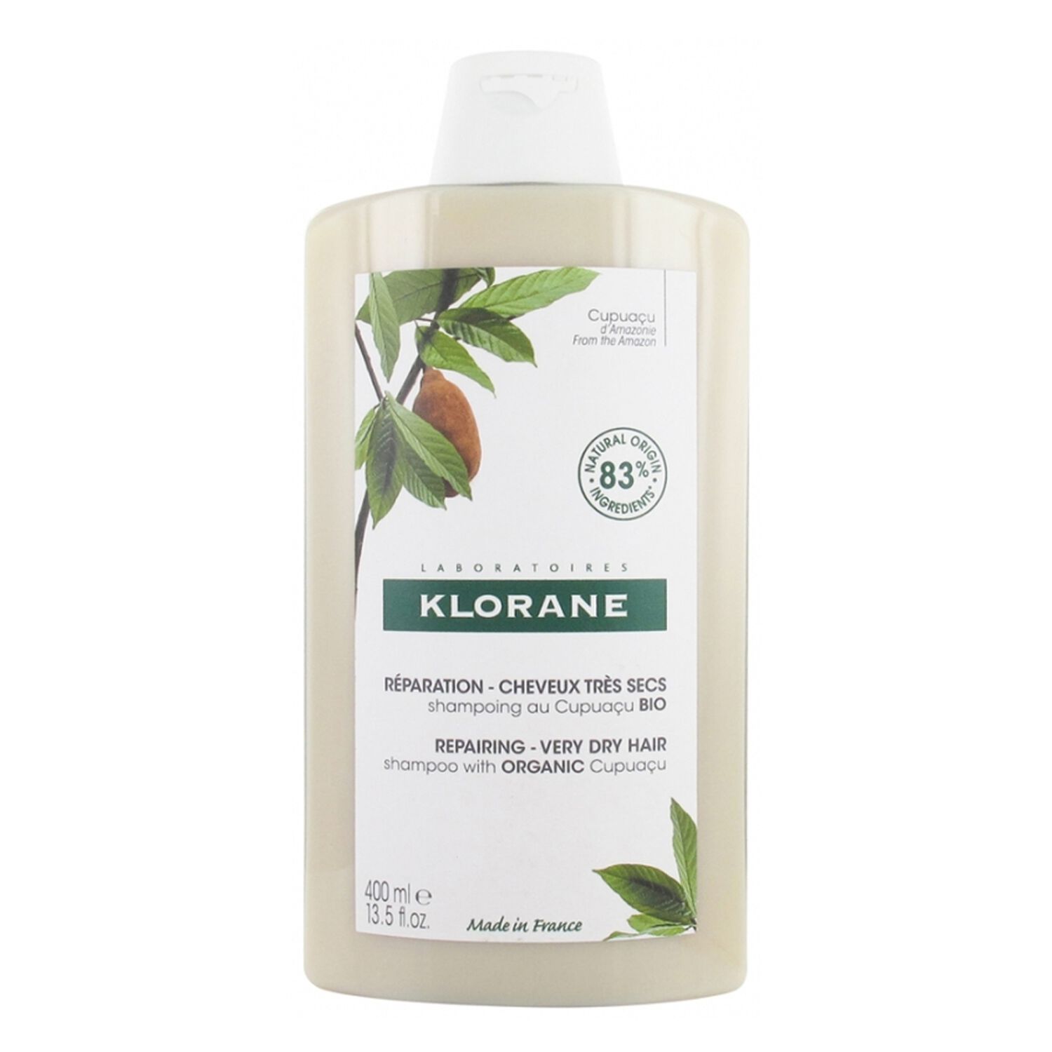 Klorane Shampoing Réparation au Cupuaçu Bio - Cheveux Très Secs 400 ml